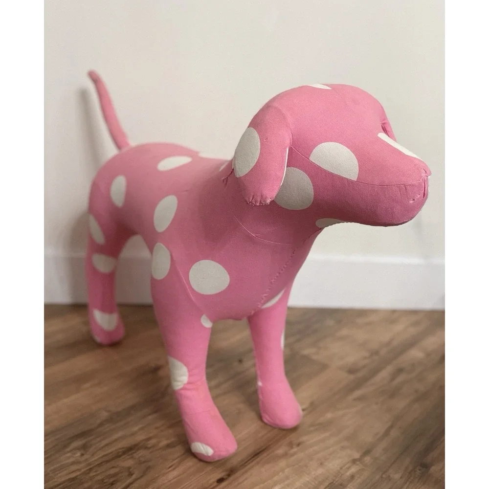 VTG RARE Victoria's Secret Pink XL Display Dog Pink/white Polka Dot 25.5